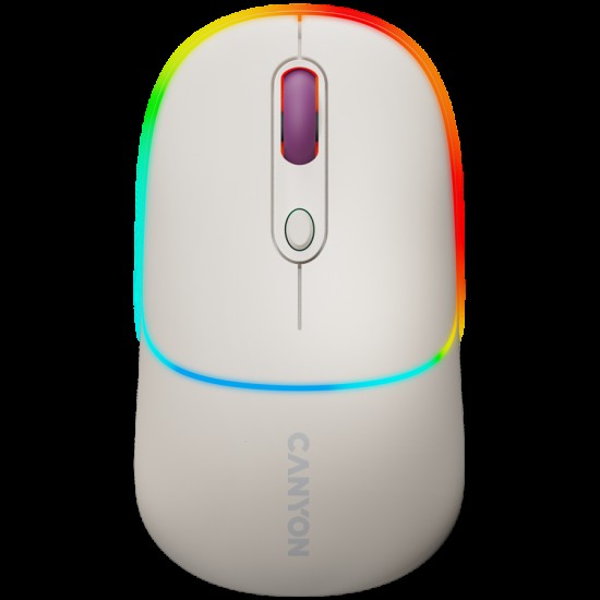 CANYON MW-22, 2 in 1 Wireless optical mouse with 4 buttons,Silent switch for right/left keys,DPI 800/1200/1600, 2 mode(BT/ 2.4GHz),  650mAh Li-poly battery,RGB backlight,Rice, cable length 0.8m, 110*62*34.2mm, 0.085kg