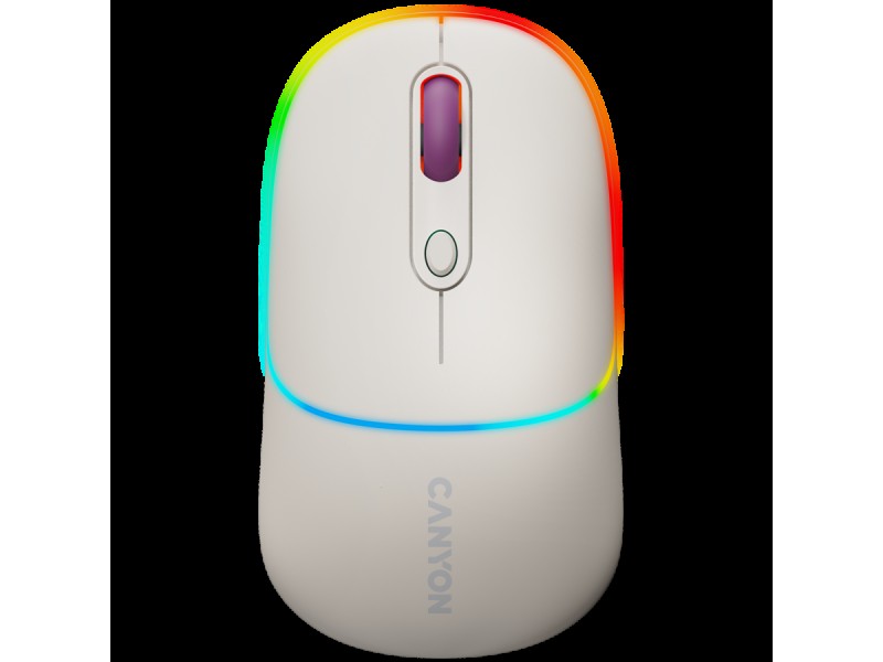 CANYON MW-22, 2 in 1 Wireless optical mouse with 4 buttons,Silent switch for right/left keys,DPI 800/1200/1600, 2 mode(BT/ 2.4GHz),  650mAh Li-poly battery,RGB backlight,Rice, cable length 0.8m, 110*62*34.2mm, 0.085kg