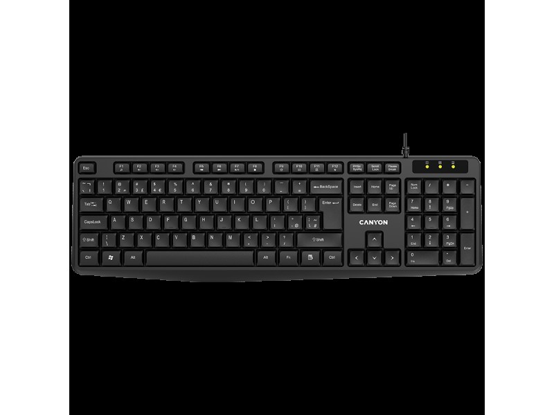 CANYON Wired Keyboard, 104 keys, USB2.0, Black, cable length 1.5m, 443*145*24mm, 0.37kg, Bulgarian