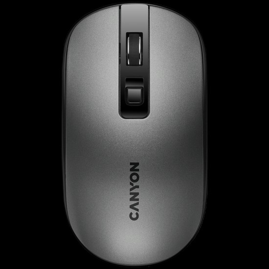 CANYON MW-18, 2.4GHz Wireless Rechargeable Mouse with Pixart sensor, 4keys, Silent switch for right/left keys,Add NTC DPI: 800/1200/1600, Max. usage 50 hours for one time full charged, 300mAh Li-poly battery, Dark grey, cable length 0.6m, 116.4*63.3*32.3m