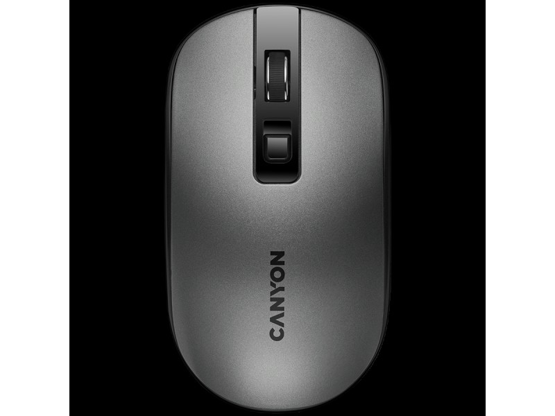 CANYON MW-18, 2.4GHz Wireless Rechargeable Mouse with Pixart sensor, 4keys, Silent switch for right/left keys,Add NTC DPI: 800/1200/1600, Max. usage 50 hours for one time full charged, 300mAh Li-poly battery, Dark grey, cable length 0.6m, 116.4*63.3*32.3m