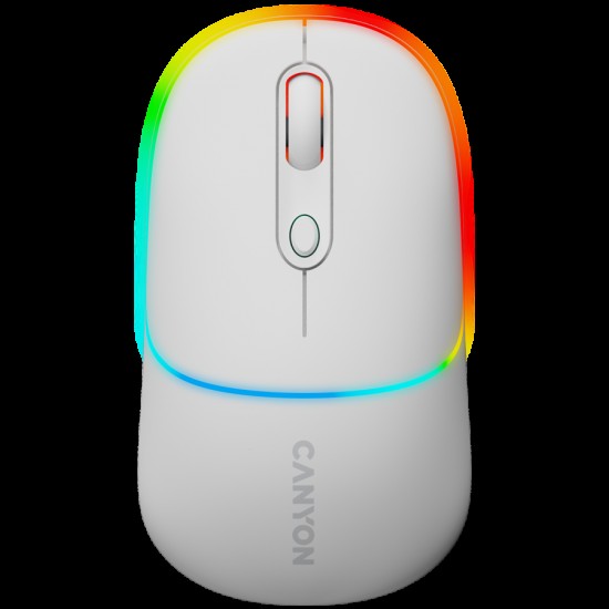 CANYON MW-22, 2 in 1 Wireless optical mouse with 4 buttons,Silent switch for right/left keys,DPI 800/1200/1600, 2 mode(BT/ 2.4GHz),  650mAh Li-poly battery,RGB backlight,Snow white, cable length 0.8m, 110*62*34.2mm, 0.085kg