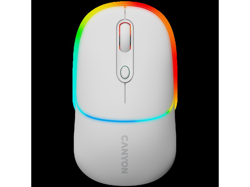 CANYON MW-22, 2 in 1 Wireless optical mouse with 4 buttons,Silent switch for right/left keys,DPI 800/1200/1600, 2 mode(BT/ 2.4GHz),  650mAh Li-poly battery,RGB backlight,Snow white, cable length 0.8m, 110*62*34.2mm, 0.085kg