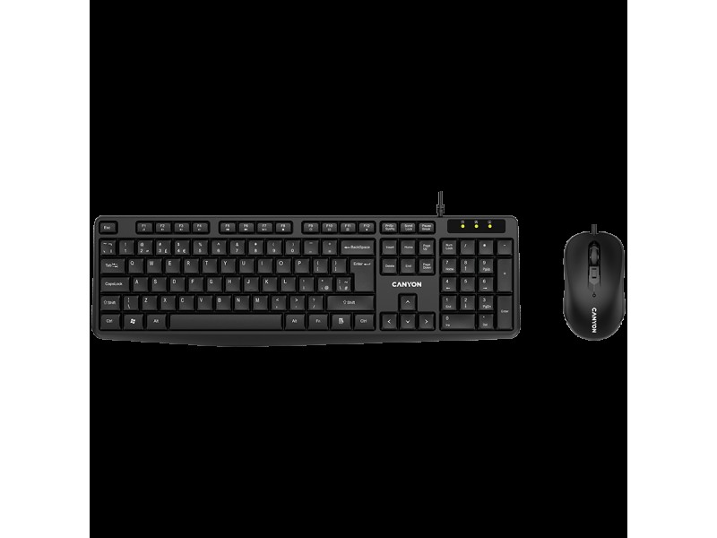CANYON USB standard KB, water resistant BG layout bundle with optical 3D wired mice 1000DPI black