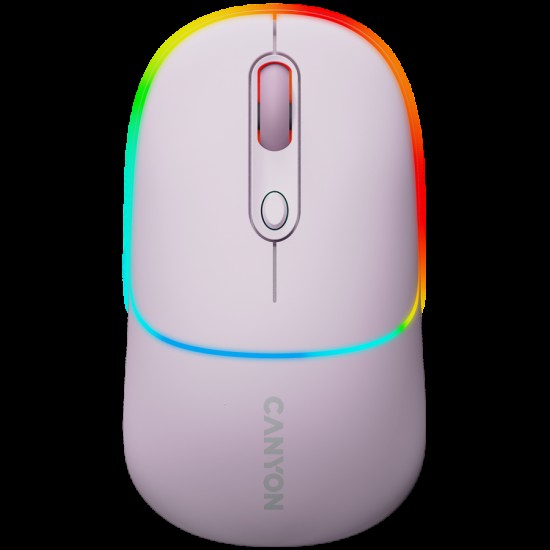 CANYON MW-22, 2 in 1 Wireless optical mouse with 4 buttons,Silent switch for right/left keys,DPI 800/1200/1600, 2 mode(BT/ 2.4GHz),  650mAh Li-poly battery,RGB backlight,Pearl rose, cable length 0.8m, 110*62*34.2mm, 0.085kg