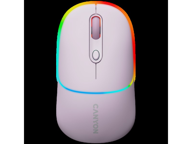 CANYON MW-22, 2 in 1 Wireless optical mouse with 4 buttons,Silent switch for right/left keys,DPI 800/1200/1600, 2 mode(BT/ 2.4GHz),  650mAh Li-poly battery,RGB backlight,Pearl rose, cable length 0.8m, 110*62*34.2mm, 0.085kg