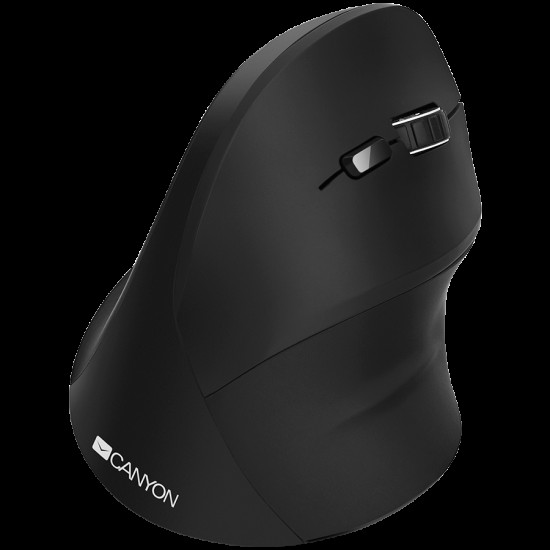 CANYON MW-16, wireless Vertical mouse, USB2.4GHz, Optical Technology, 6 number of buttons, USB 2.0, resolution: 800/1200/1600 DPI, black, size: 86*115*71mm,90g
