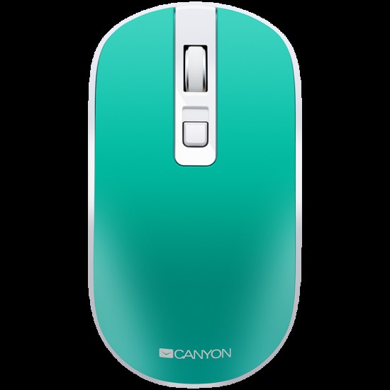 CANYON MW-18, 2.4GHz Wireless Rechargeable Mouse with Pixart sensor, 4keys, Silent switch for right/left keys,Add NTC DPI: 800/1200/1600, Max. usage 50 hours for one time full charged, 300mAh Li-poly battery,, Aquamarine, cable length 0.56m, 116.4*63.3*32