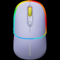CANYON MW-22, 2 in 1 Wireless optical mouse with 4 buttons,Silent switch for right/left keys,DPI 800/1200/1600, 2 mode(BT/ 2.4GHz),  650mAh Li-poly battery,RGB backlight,Mountain lavender, cable length 0.8m, 110*62*34.2mm, 0.085kg