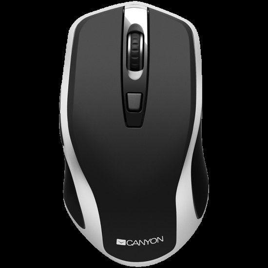 CANYON MW-19, 2.4GHz Wireless Rechargeable Mouse with Pixart sensor, 6keys, Silent switch for right/left keys,Add NTCDPI: 800/1200/1600, Max. usage 50 hours for one time full charged, 300mAh Li-poly battery, Black -Silver, cable length 0.6m, 121*70*39mm, 