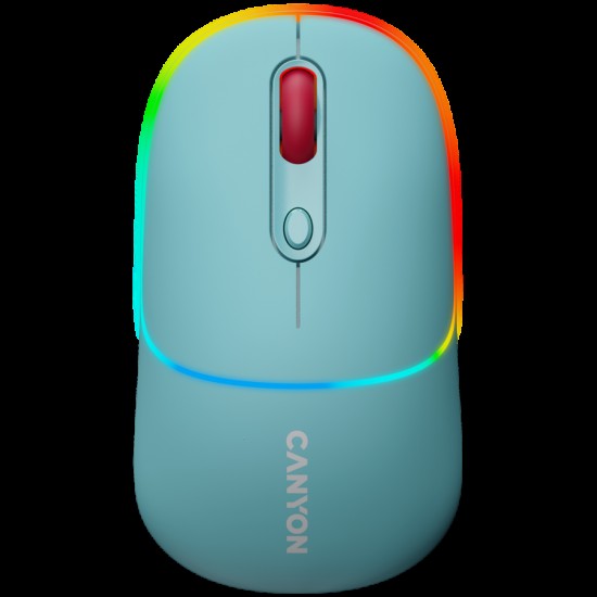 CANYON MW-22, 2 in 1 Wireless optical mouse with 4 buttons,Silent switch for right/left keys,DPI 800/1200/1600, 2 mode(BT/ 2.4GHz),  650mAh Li-poly battery,RGB backlight,Dark cyan, cable length 0.8m, 110*62*34.2mm, 0.085kg