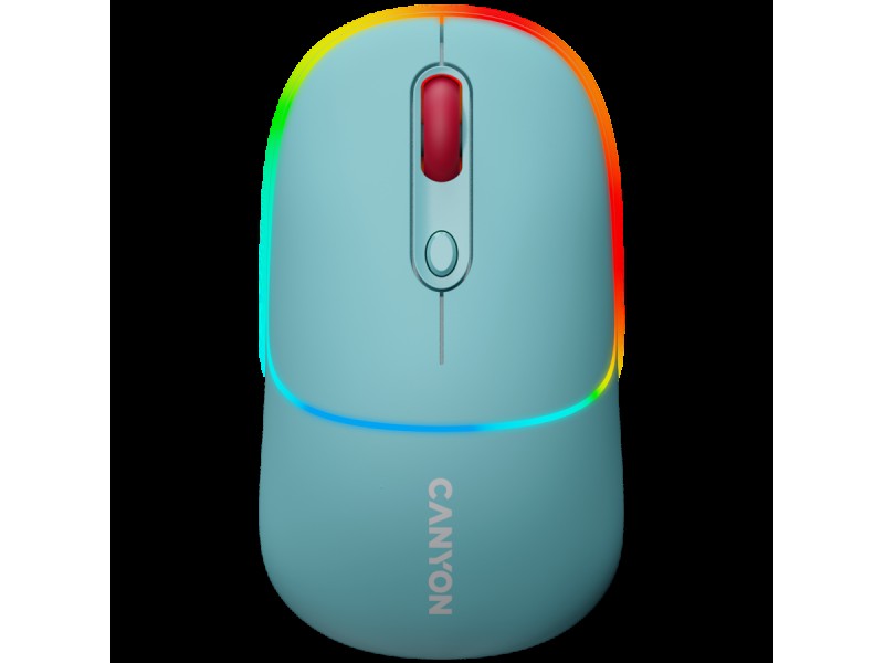 CANYON MW-22, 2 in 1 Wireless optical mouse with 4 buttons,Silent switch for right/left keys,DPI 800/1200/1600, 2 mode(BT/ 2.4GHz),  650mAh Li-poly battery,RGB backlight,Dark cyan, cable length 0.8m, 110*62*34.2mm, 0.085kg