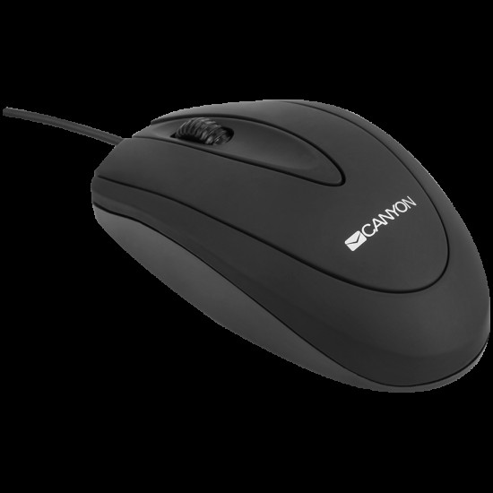 CANYON CM-1, wired optical Mouse with 3 buttons, DPI 1000, Black, cable length 1.8m, 100*51*29mm, 0.07kg