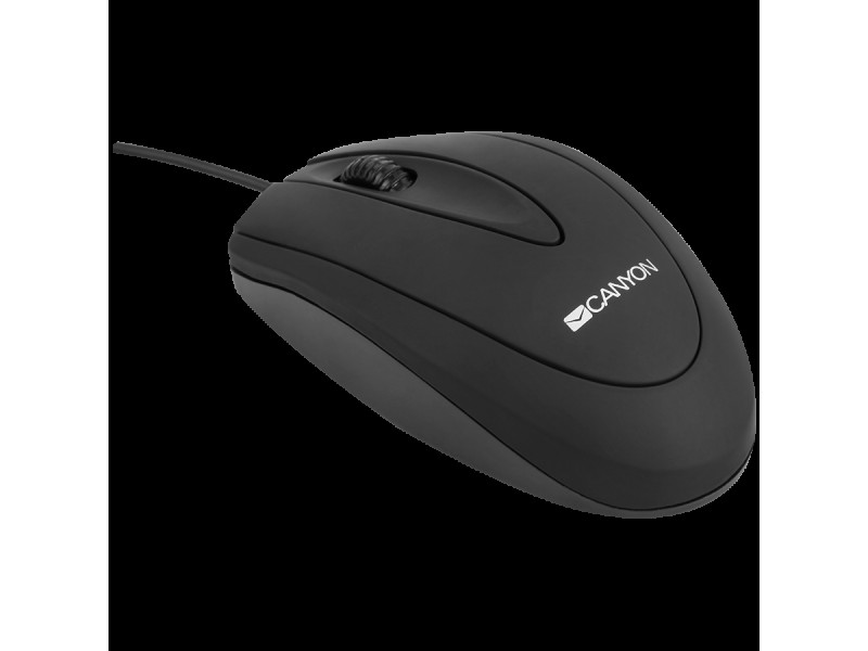 CANYON CM-1, wired optical Mouse with 3 buttons, DPI 1000, Black, cable length 1.8m, 100*51*29mm, 0.07kg