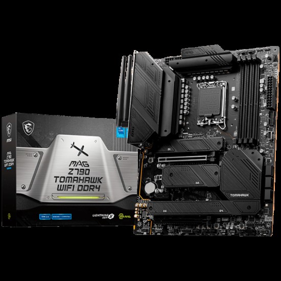 MSI MAG Z790 TOMAHAWK WIFI DDR4, ATX, Socket LGA 1700, Dual Channel DDR4 5333+(OC)MHz, 2x PCIe x16 slots, 4x M.2 slots, 1x HDMI, 1x DP, 2x USB 3.2 Gen1, 1x USB 3.2 Gen2, 4x USB 2.0, Type-C, 7.1 HD Audio, 2.5Gbps LAN