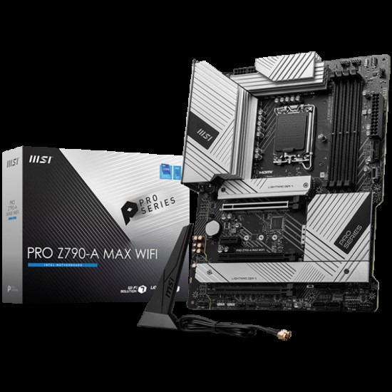 MSI PRO Z790-A MAX WIFI, ATX, Socket 1700, Dual Channel 4xDDR5 7800+(OC)MHz, 3x PCIe x16 slot, 4x M.2 slot, 1x HDMI, 2x USB 3.2 Gen 1, 4x USB 2.0, 1x USB 3.2 Gen 2, 7.1 HD Audio, 2.5Gbps LAN, 3Y
