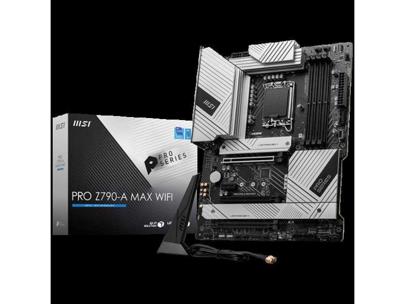 MSI PRO Z790-A MAX WIFI, ATX, Socket 1700, Dual Channel 4xDDR5 7800+(OC)MHz, 3x PCIe x16 slot, 4x M.2 slot, 1x HDMI, 2x USB 3.2 Gen 1, 4x USB 2.0, 1x USB 3.2 Gen 2, 7.1 HD Audio, 2.5Gbps LAN, 3Y