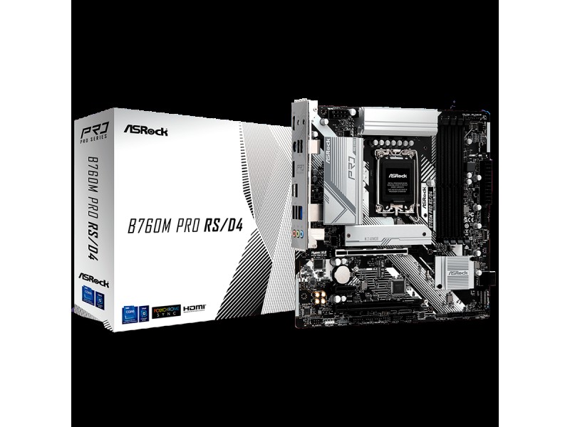 B760M PRO RS/D4 - ASROCK MB Desktop B760M Pro RS (S1700, 4x DDR4, 2x PCIe 4.0 x16, 1x PCIe 4.0 x1, 1x Hyper M.2 PCIe Gen4x4, 4x SATA3, 2x USB-C, 5x USB 3.2, 6x USB 2.0, 1x RJ-45 2.5GB, 1x HDMI, 1x DP, 7.1 HD Audio, micro ATX