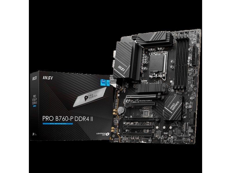 MSI Main Board Desktop PRO B760-P DDR4 II (LGA 1700, 4xDDR4,max 5333 OC, 5xPCI-E X16, 4xSATA6g, 2xM.2, RAID, 6xUSB3.2 Gen1, 4xUSB2.0, DP, HDMI, 7.1 Audio, 2.5LAN) ATX
