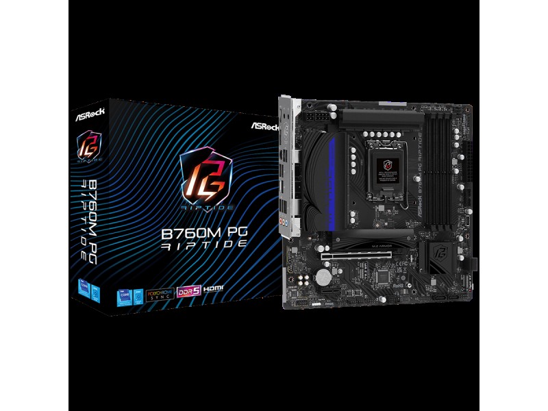 ASROCK MB Desktop B760M PG RIPTIDE (S1700, 4x DDR5, 1x PCIe 4.0 x16, 1x PCIe 4.0 x1, 1x M.2 Key E for Wi-Fi, 1x M.2 Hyper Gen4x4, 4x SATA3, 2x USB-C, 5x USB 3.2, 6x USB 2.0, 1xRJ-45 2.5 Gbit, 1x HDMI, 1x DP, mATX