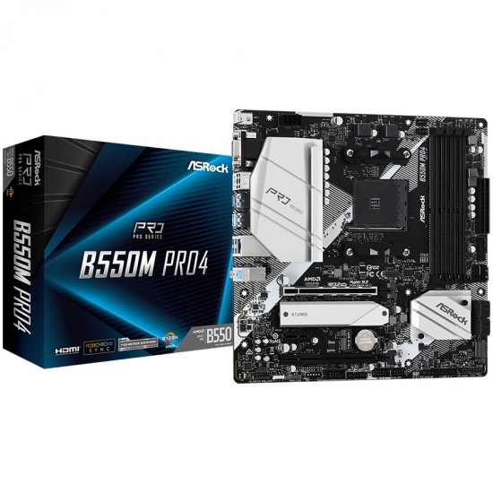 ASROCK Main Board Desktop B550M PRO4 (AM4, 4xDDR4,2xPCIe x16,2xPCI Ex1, 6 SATA3 , M.2, DP,HDMI,D-Sub, USB 3.2, mATX retail) ASROCK Main Board Desktop B550M PRO4 (AM4, 4xDDR4,2xPCIe x16,2xPCI Ex1, 6 SATA3 , M.2, DP,HDMI,D-Sub, USB 3.2, mATX retail)