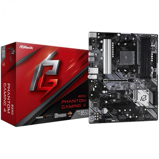 ASROCK Main Board Desktop B550 PHANTOM GAMING 4 (SAM4,4xDDR4,4xPCI 3.0x16,2xPCI Ex1,SATA III,1xM.2,1xUlraM.2,USB3.0,GLAN, VGA,HDMI,DP), retail