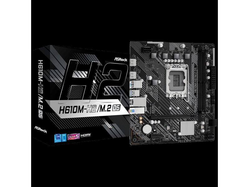 ASROCK MB Desktop H610M-H2/M.2, S1700, 2x DDR5, 1x PCIe 4.0 x16, 1x PCIe 3.0 x1, 1x SSD Ultra M.2 PCIe, 4x SATA3 6.0Gb/s, 4x USB 3.2, 6x USB 2.0, 1x VGA, 2x HDMI, 1x GLAN, mATX.