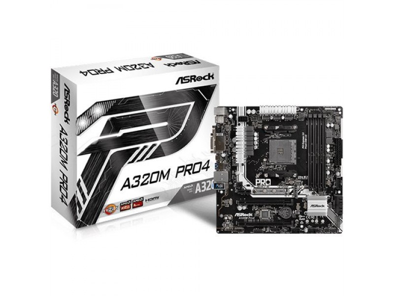 ASROCK Main Board Desktop AM4 A320 (SAM4,4xDDR4,2xPCI 3.0x16,2xPCI E 2.0x16, 1xPCI Ex1, SATA III,M2,USB3.0,VGA,DVD,HDMI,GLAN) mATX Retail