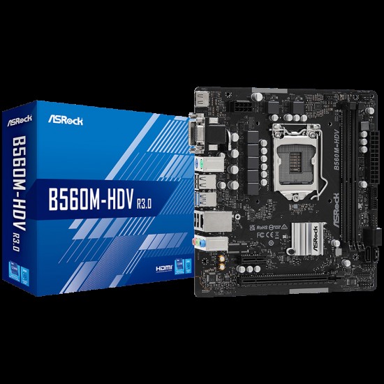 ASROCK Main Board Desktop B560M-HDV (S1200, 2x DDR4, 1x PCIe 4.0 x16, 1x PCIe 3.0 x1, 4x SATA3, GLAN, 1x VGA, 1x DVI, 1x HDMI, 4x USB 3.2, 6x USB 2.0) mATX