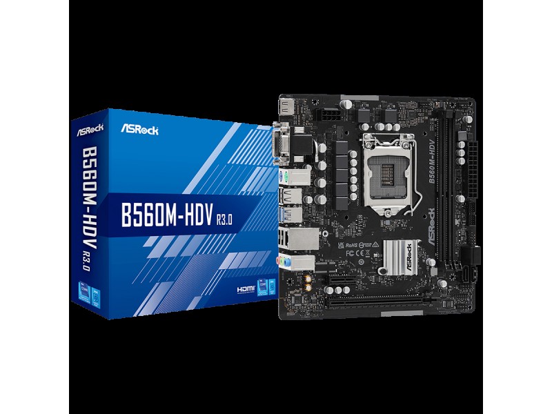 ASROCK Main Board Desktop B560M-HDV (S1200, 2x DDR4, 1x PCIe 4.0 x16, 1x PCIe 3.0 x1, 4x SATA3, GLAN, 1x VGA, 1x DVI, 1x HDMI, 4x USB 3.2, 6x USB 2.0) mATX
