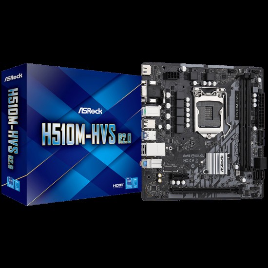 ASROCK Main Board Desktop H510 chipset (S1200, 2x DDR4, 1x PCIe 4.0 x16, 1x PCIe 3.0 x1, 4x SATA3, 4x USB 2.0, 2x USB 3.2, GLAN, 1x VGA, 1x HDMI)mATX, Retail