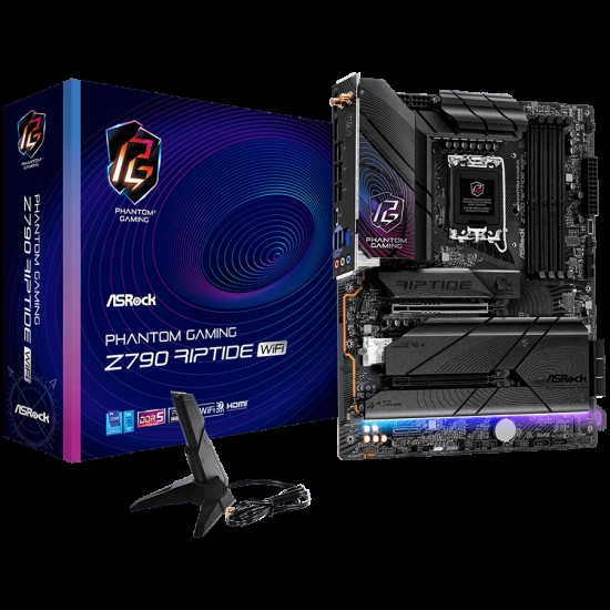 ASROCK MB Desktop Z790 Riptide Wi-Fi S1700, 4x DDR5, 1x PCIe 5.0 x16, 1x PCIe 4.0 x16, 1x PCIe 3.0 x1, 1x Blazing M.2, 4x Hyper M.2,  8x SATA3, 2x USB-C, 8x USB 3.2, 6x USB 2.0, 1x RJ-45 2.5GB, 802.11ax Wi-Fi 7 + Bluetooth 5.4, 1x HDMI, 1x DP 1.4, ATX