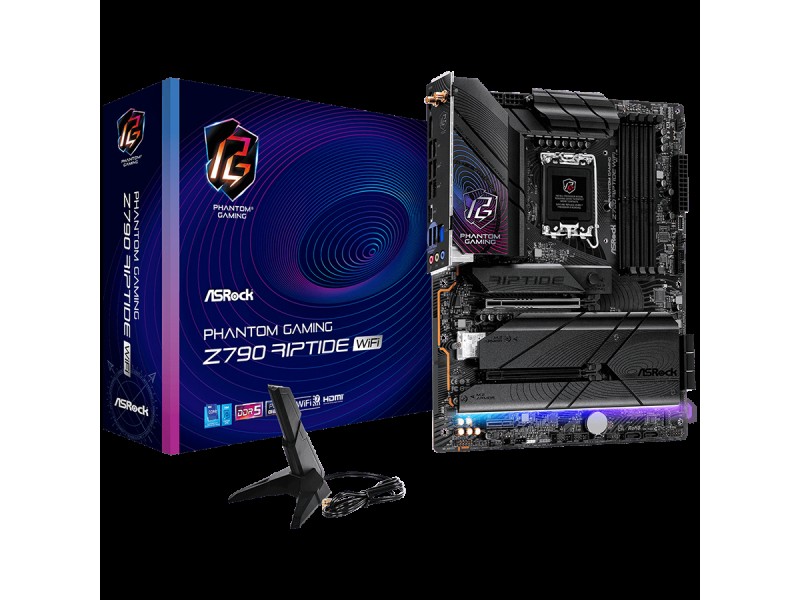 ASROCK MB Desktop Z790 Riptide Wi-Fi S1700, 4x DDR5, 1x PCIe 5.0 x16, 1x PCIe 4.0 x16, 1x PCIe 3.0 x1, 1x Blazing M.2, 4x Hyper M.2,  8x SATA3, 2x USB-C, 8x USB 3.2, 6x USB 2.0, 1x RJ-45 2.5GB, 802.11ax Wi-Fi 7 + Bluetooth 5.4, 1x HDMI, 1x DP 1.4, ATX