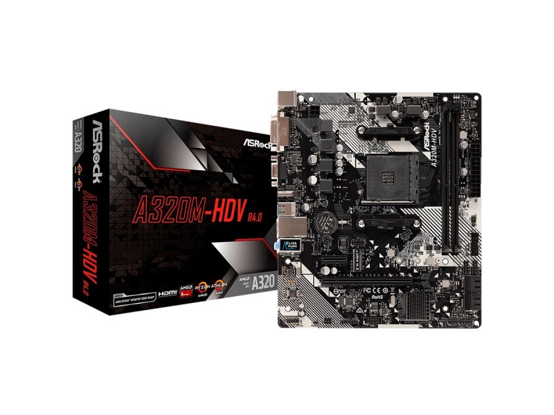ASROCK Main Board Desktop AM4 A320, 2xDDR4, 1xPCI-E x1, 1xPCI-E x16, HDMI, DVI-D, D-Sub, 4 SATA3, 1 Ultra M. , 6 USB 3.0 (2 Front, 4 Rear)