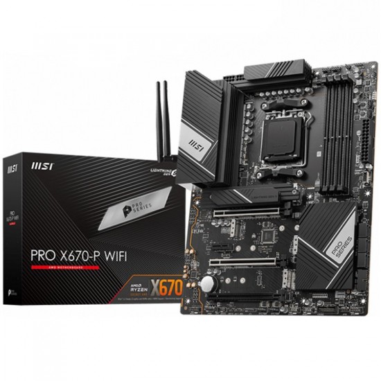 MSI PRO X670-P WIFI, ATX, Socket AM5, 4x DDR5, 3x PCI-E x16 slots, 4x M.2 slots, 1x HDMI, 2x DP (1x Type-C), 4x USB 3.2 Gen1, 2x USB 3.2 Gen2, 1x USB 3.2 Gen2, 1x USB 3.2 Gen2x2, Type-C, 7.1 HD Audio, 2.5G LAN, Wi-Fi 6E, BT, 3Y