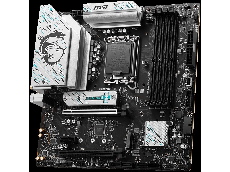 MSI Main Board Desktop B760M GAMING PLUS WIFI, LGA 1700, 4xDDR5, mATX, Dual Channel DDR5 6800(OC)MHz, 2x PCIe x16 slots, 2x M.2 slots, 2x HDMI, 2x USB 3.2 Gen 2x2, 4x USB 3.2 Gen 1, 4x USB 2.0, 7.1 HD Audio, 2.5Gbps LAN, WI-Fi 6E, BT, 3Y