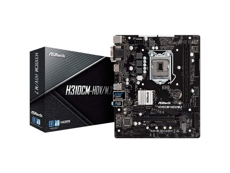 ASROCK Main Board Desktop H310 (S1151, 2xDDR4,1xPCIe x16,2xPCI Ex1, 4 SATA3 ,1xM.2,GLAN,VGA,DVI,HDMI,USB 3.1 ) mATX retail