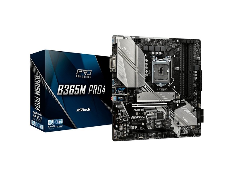 ASROCK Main Board Desktop B365M PRO4 (S1151, 4xDDR4, 2xPCIe x16, 1xPCI Ex1, 6 SATA3, 1x Ultra M.2, M.2 socket, GLAN, VGA, DVI, HDMI, USB 3.1) mATX retail