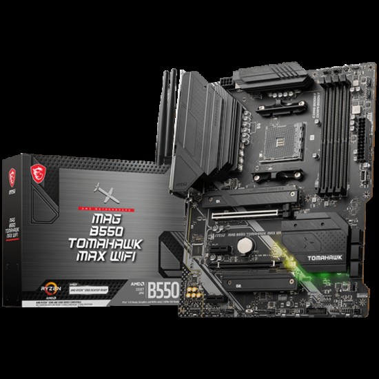 MSI MAG B550 TOMAHAWK MAX WIFI, ATX, Socket AM4, Dual Channel DDR4, 2x PCIe x16 slots, 2x M.2 slots, 1x HDMI, 1x DP, 2x USB 3.2 Gen 2, 2x USB 3.2 Gen 1, 4x USB 2.0 ports, 7.1 HD Audio, 2.5Gbps LAN, 3Y
