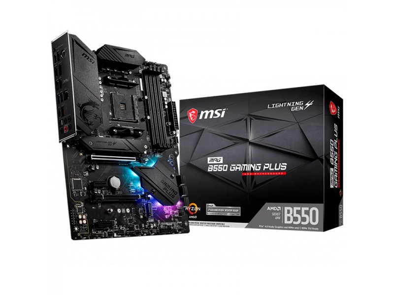 MSI MPG B550 GAMING PLUS,ATX,Socket AM4,AMD B550 Chipset,4 DIMMs,Dual Channel DDR4 up to 4400+(OC)MHz,1x PCIe 4.0/ 3.0 x16 slot,2x M.2 slots,2x USB 3.2 Gen 2 (1x Type-C),2x USB 3.2 Gen 1,1x HDMI,1x DP,1G LAN,7.1 Audio,3y warranty