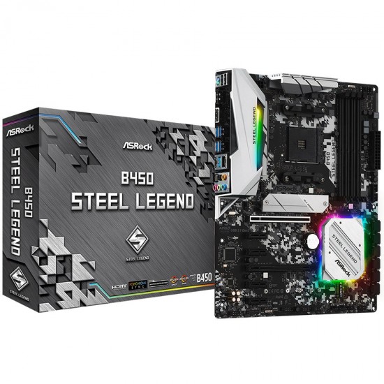 ASROCK Main Board Desktop B450 STEEL LEGEND (AM4, 4xDDR4, HDMI/DP ,2xPCIe x16,4xPCIe x1, 2xM.2, 6 SATA3, USB 3.1,Type-C 1xCOM Port Header, 1 x PS/2) ATX retail