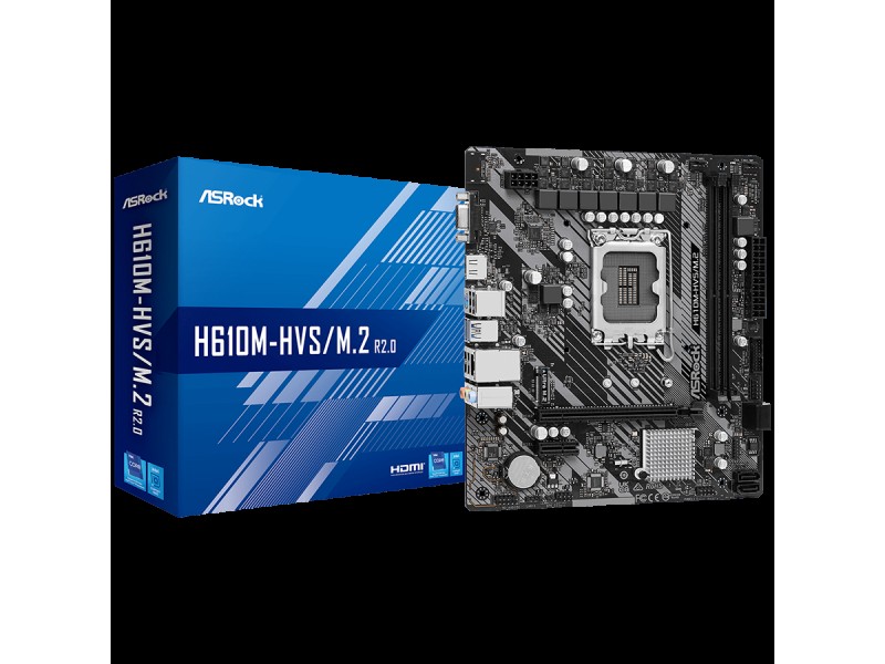 ASROCK MB Desktop H610M-HVS (S1700, 2x DDR4, 1x PCIe 4.0 x16, 1x PCIe 3.0 x1, 1x SSD Ultra M.2 PCIe, 4x SATA3 6.0Gb/s, 4x USB 3.2, 6x USB 2.0, 1x VGA, 1x HDMI, 1x GLAN, mATX) Retail.