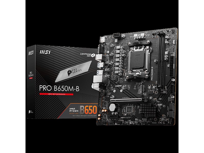 MSI Main Board Desktop PRO B650M-B (AM5, 2x DDR5, 1xHDMI, 1x VGA, 1x PCI-E x16, 1x PCI-E x1, 1x M.2, 4x SATA 6G, 6x USB 3.2 Gen1 Type A, 6x USB 2.0, 2.5G LAN) mATX