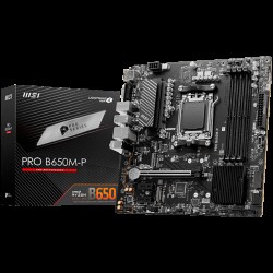 MSI PRO B650M-P,ATX, Socket AM5,AMD B650, 4xDDR5, Dual Channel DDR5 up to 7200+(OC)MHz,1x PCIe 4.0/3.0 x16 slot,2x M.2 slots,2x USB 3.2 Gen 2 (1x Type-C),2x USB 3.2 Gen 1,4x USB 2.0,1x HDMI,1x DP,2.5G LAN,7.1 Audio,3y warranty