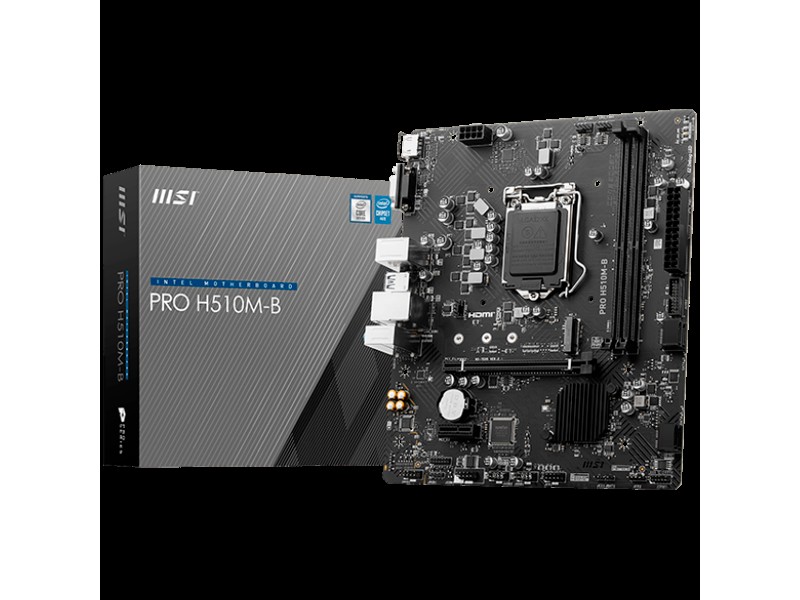 MSI PRO H510M-B DDR4, mATX, Chipset H470 (supports only 10th Intel processors), Socket 1200, Dual Channel DDR4 up to 2933MHz, 1x PCIe x16 slots, 1x M.2 slots, 1x HDMI, 1x VGA, 2x USB 3.2 Gen 1, 4x USB 2.0, 7.1 HD Audio, 1Gbps LAN, EZ Debug LED, 3Y