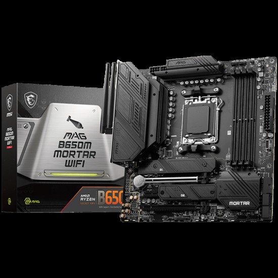 MSI MAG B650M MORTAR WIFI, mATX, Socket AM5, DDR5 6400(OC)MHz, 2x PCIe x16 slots, 2x M.2 slots, 1x HDMI, 1x DP, 1x USB 3.2 Gen2x2, 3x USB 3.2 Gen 2, 4x USB 2.0 ports, Type-C, 7.1 HD Audio, 2.5Gbps LAN