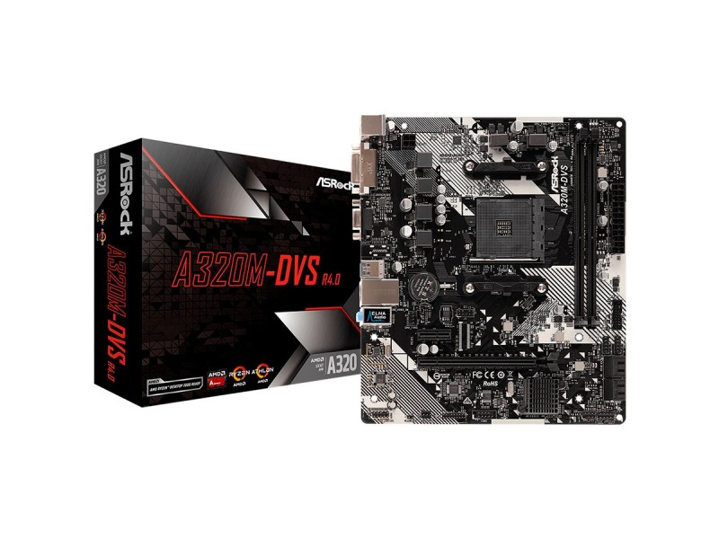 ASROCK Main Board Desktop AM4 A320, 2xDDR4, 1xPCI-E x1, 3xPCI-E x16, DVI-D,VGA, 4 SATA3, 6 USB 3.0 mATX