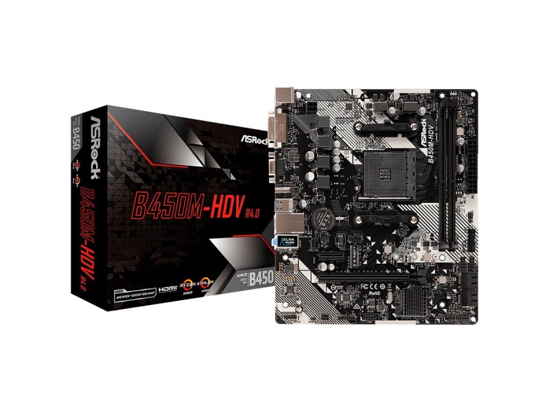 ASROCK Main Board Desktop B450M-HDV R4.0 (SAM4,2xDDR4,1xPCI 3.0x16,1xPCI Ex1,SATA III,1xM.2,1xUlraM.2,USB3.0,GLAN, VGA,DVI,HDMI,) mATX Retail