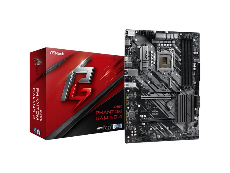 ASROCK Main Board Desktop Z490 PHANTOM GAMING 4 (S1200, 4xDDR4,2xPCIe x16,3xPCI Ex1, 6 SATA3, 1xUltra M.2 ,GLAN,HDMI,COM Header, USB 3.2 ) ATX retail