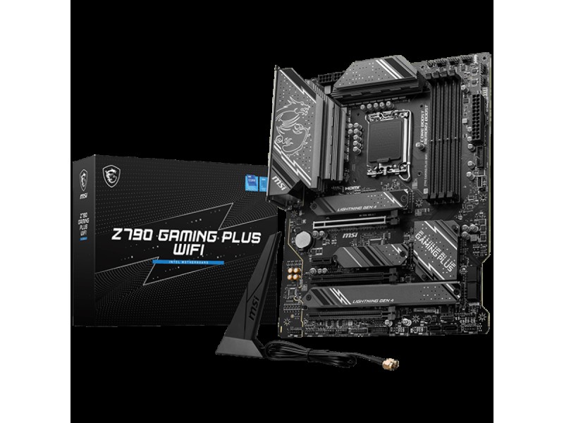 MSI Z790 GAMING PLUS WIFI , LGA 1700, INTEL Z790, 4xDDR5, Dual Channel DDR4 up to 7200+(OC)MHz, 3.0 x16 slot, 4x M.2 slots, 1x USB 3.2 Gen 2 (Type-C), 4x USB 3.2 Gen 1, 1x HDMI,4x EZ Debug LED, 2.5G LAN,7.1 Audio, ATX, 3y warranty